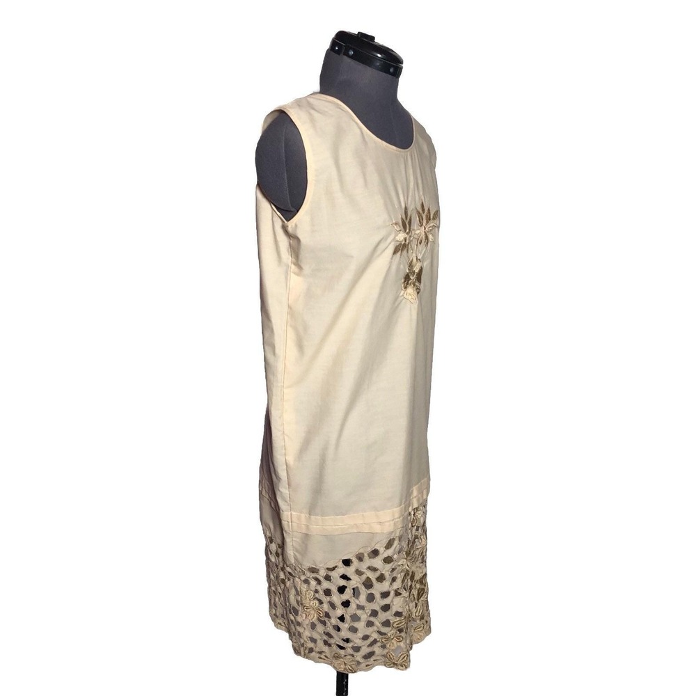 Authentic Vintage 1920s Embroidered Cotton Shift Dress Lace Hem Flapper Antique - Picture 7 of 16